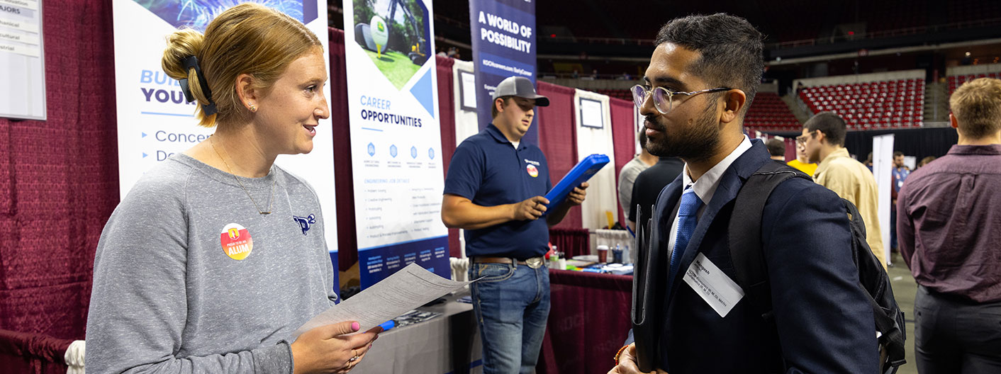 student and employer interaction at the Engineering Career Fair